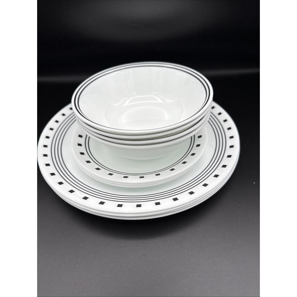 Set Of Corelle Vitrelle City Block 4 Cereal Bowls, 4 Dinner & 3Salad Plates - Picture 3 of 9